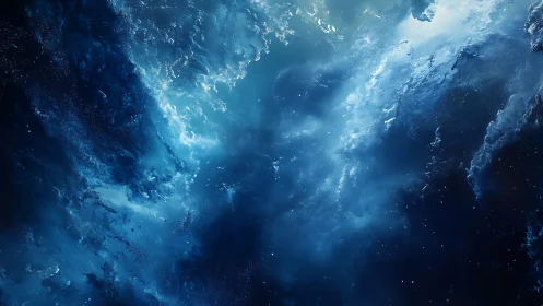 Volumetric cosmic nebula rendered with high contrast blue luminance