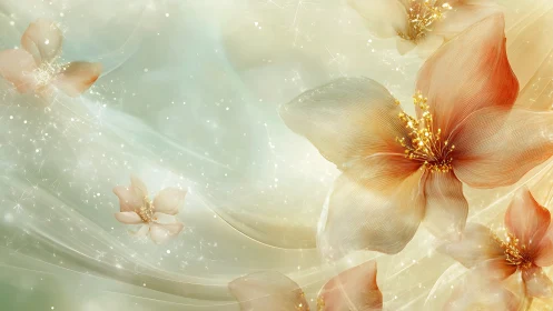 Ethereal Garden Blossoms Dancing in Golden Light.