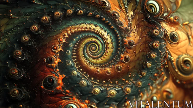 Fractal spiral vortex with metallic organic textures.