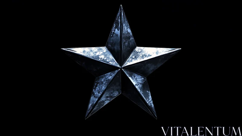 Metallic five-pointed star sculpture on pure black