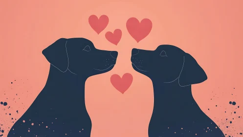 Two dark canines displayed facing inward with centered red heart motifs