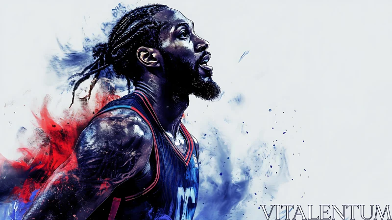 Digital portrait of basketball player in dynamic ink splash.
