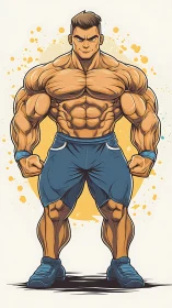 Hyper-defined muscular athlete in stylized cartoon anatomy study.