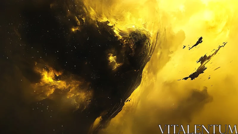 Nebula siren drifting through molten-gold cosmic dusk.