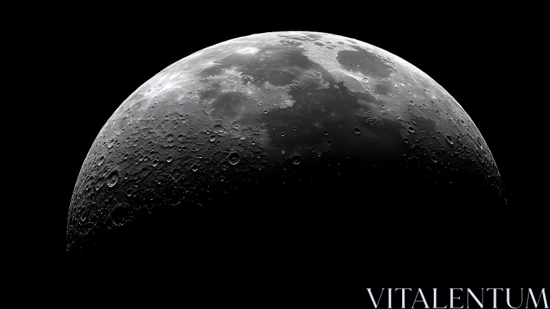 Crescent moon reveals cratered surface in stark contrast.