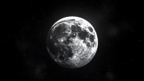 Luminous full moon glows sharply against a deep starfield