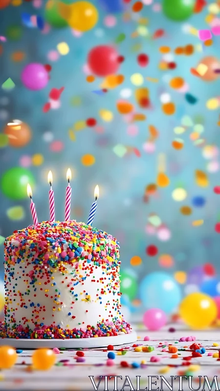 Sprinkle-Topped Birthday Cake with Glowing Candles Celebration.