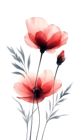 Red Poppies with Translucent Petals and Grey Foliage.