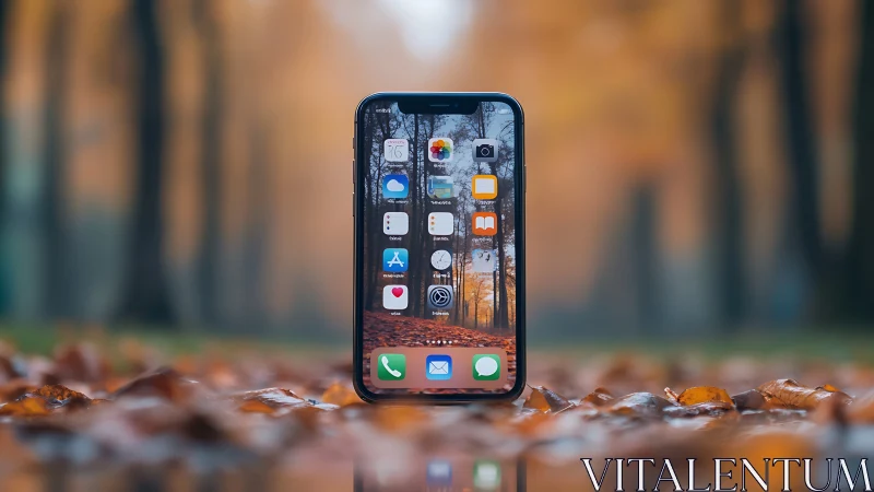 Modern Smartphone in Autumn Nature Setting.