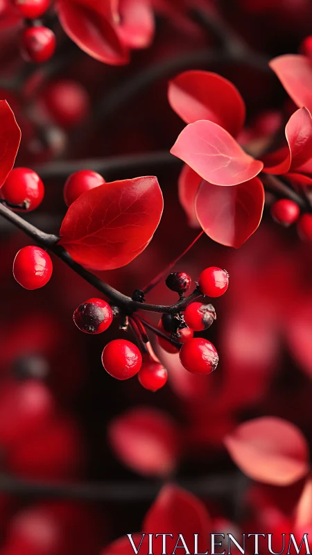 Crimson berries and leaves glow softly in a warm autumn hush