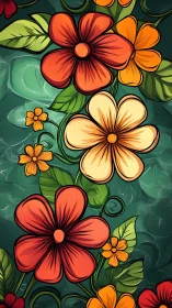 Digital vector floral composition with bold outlines, warm color palette