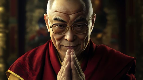 Gentle monk in red robes sharing a quiet moment of peace.