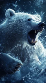 Roaring polar bear rendered in dynamic high-contrast lighting