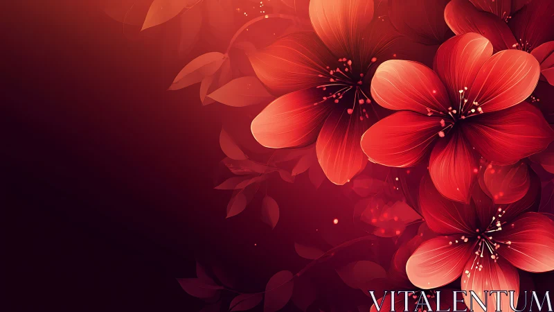 Red Floral Composition with Luminescent Petals Against Gradient Backdrop.