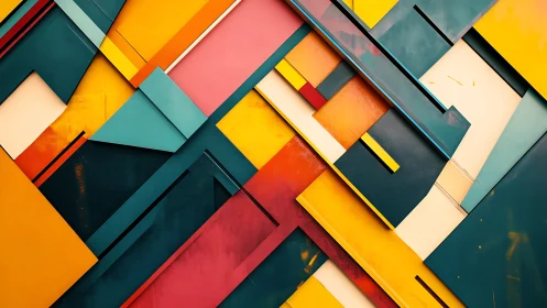 Geometric color planes intersect in layered abstract composition.