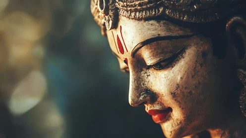 Quiet bronze goddess leans into golden dusk and remembers