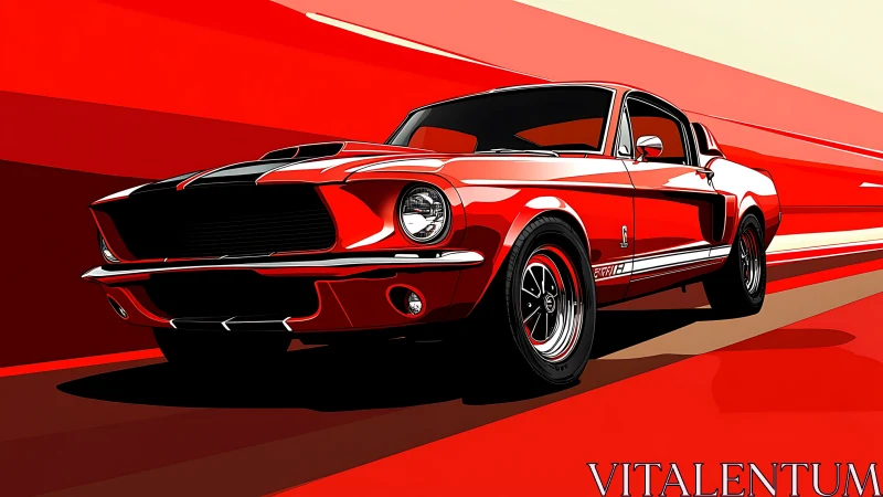 Red muscle car rendered in dynamic vector-style perspective