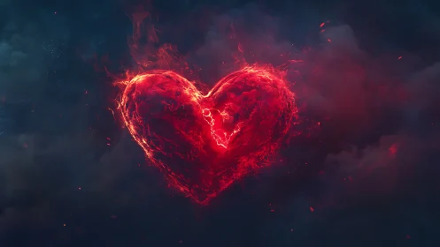 Burning Heart. Fiery passion symbol glowing red energy.
