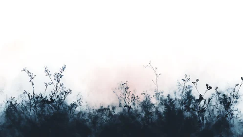 Minimalist misty wildflowers in cool monochrome gradient.