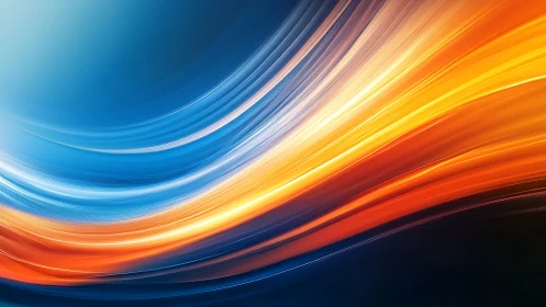 Dynamic blue and orange light streaks in flowing motion art.