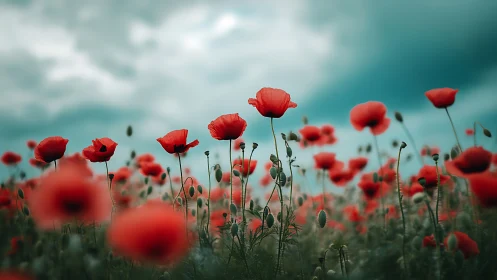 Vibrant Red Poppies Dance Across a Serene Sky
