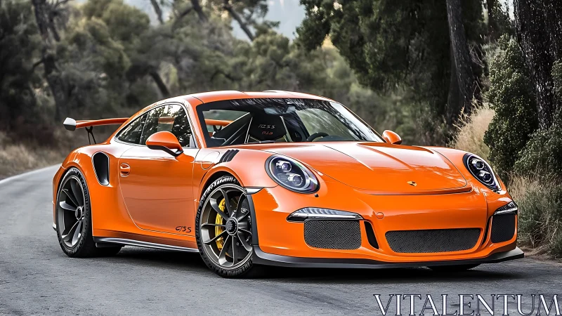 Inferno-orange track predator coiled on a quiet forest road.