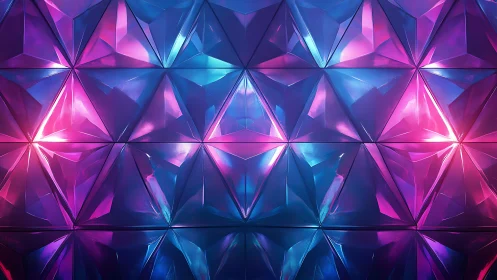 Geometric prism panel with blue and magenta reflective lighting.