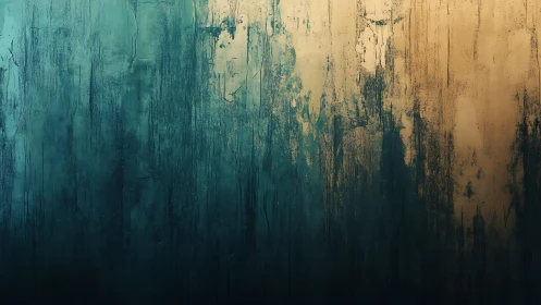 Abstract textured wall with teal and gold gradient paint effect.