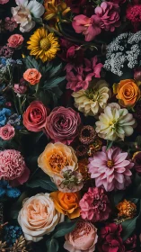 Dense Floral Arrangement with Multiple Bloom Varieties