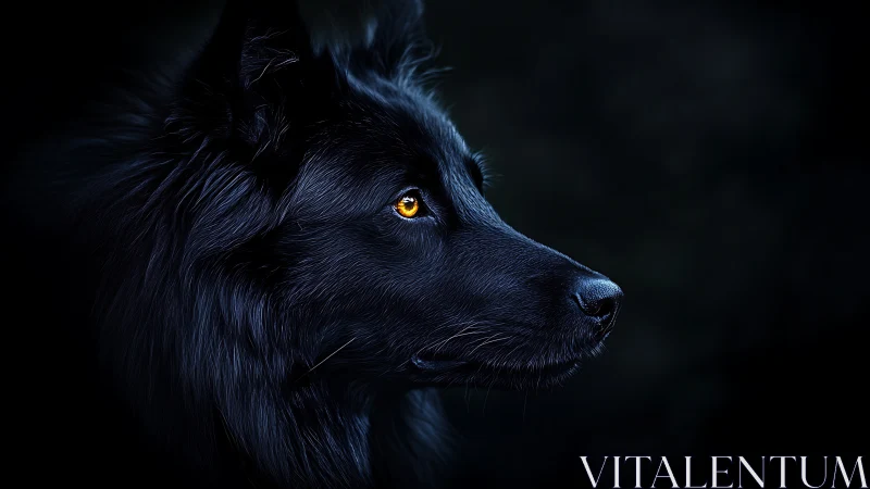 Low key luminance study of black canine profile rendering.