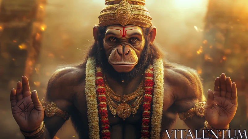 Radiant monkey deity offering calm strength and blessing.