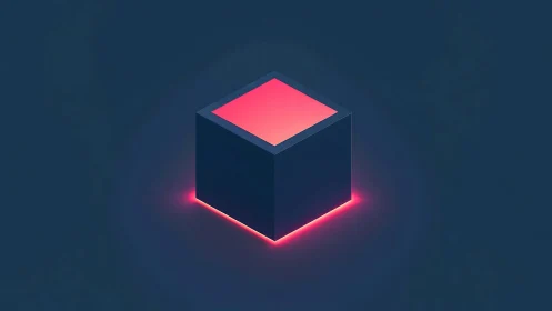 Midnight neon cube humming softly in a void of deep blue.
