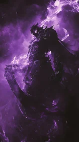 Armored shadow figure in purple spectral energy field.