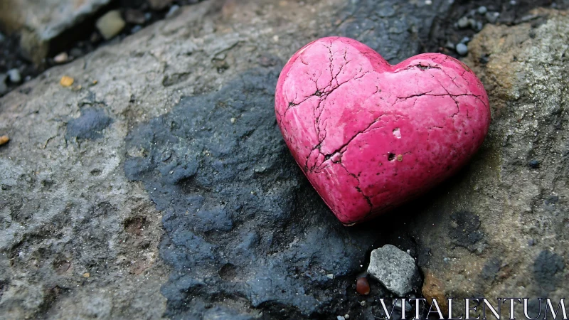 Weathered Pink Heart Rests on Stone Surface