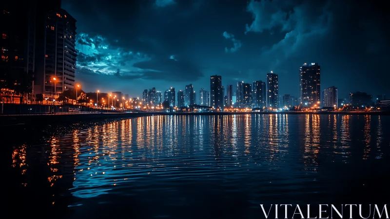 Midnight towers whisper over rippling copper reflections