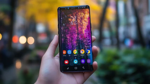 Modern Smartphone Displays Vibrant Wallpaper and App Collection