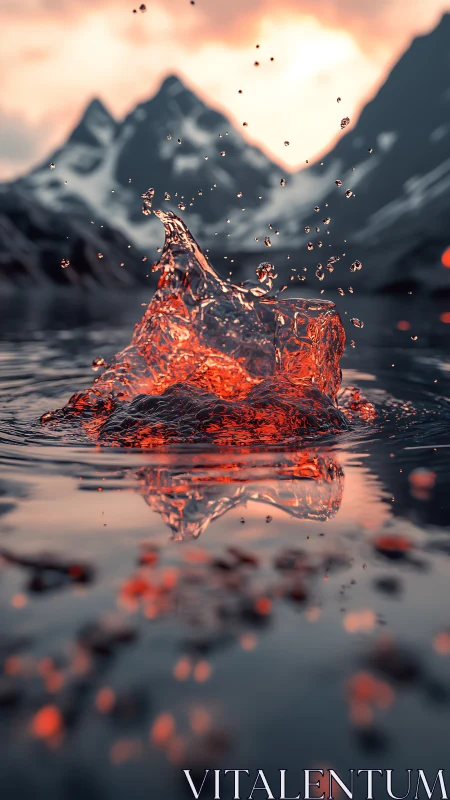 Molten sunset splash crowns a glacial mirror lake horizon.