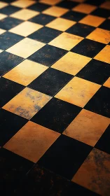 Warm ochre checkerboard floor with timeworn character.