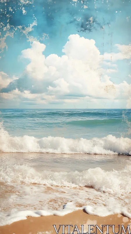 Textured littoral seascape with distressed sky overlay.