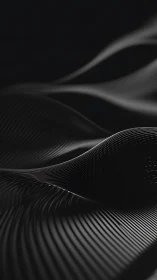 Black abstract 3D waves with flowing ribbed surfaces.