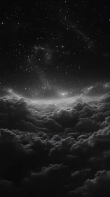 Monochrome celestial clouds under dense starfield sky.