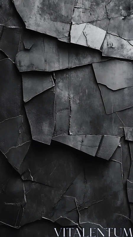 Layered cracked black panels form dark abstract surface