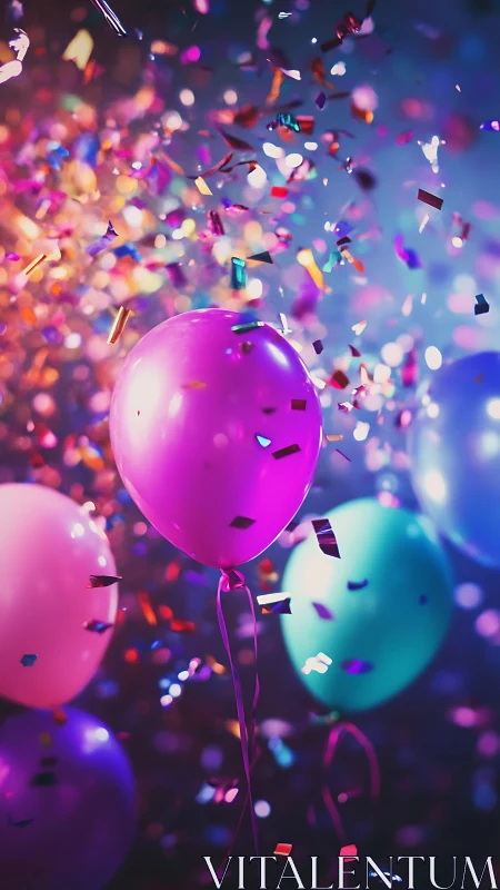 Vibrant Balloons Dancing in a Colorful Confetti Celebration.