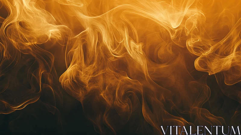 Abstract golden smoke plumes on dark atmospheric gradient background.