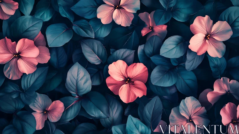 Pink Flowers with Blue-Teal Foliage Arrangement