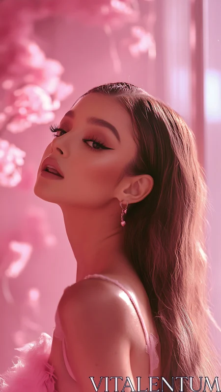 Soft pink portrait uses shallow depth of field and directional rim light