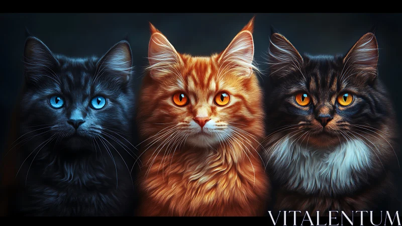 Three Cats with Contrasting Coloring and Eye Color