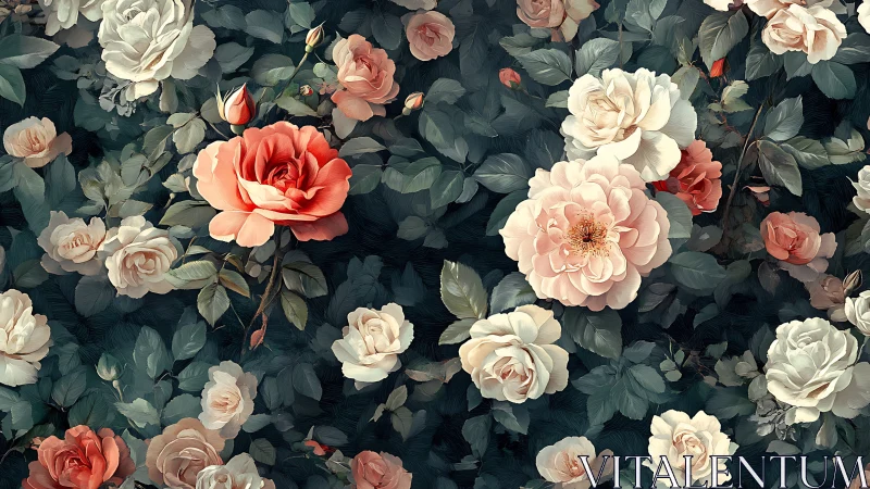 Classical Garden Composition: Layered Rose Arrangement.