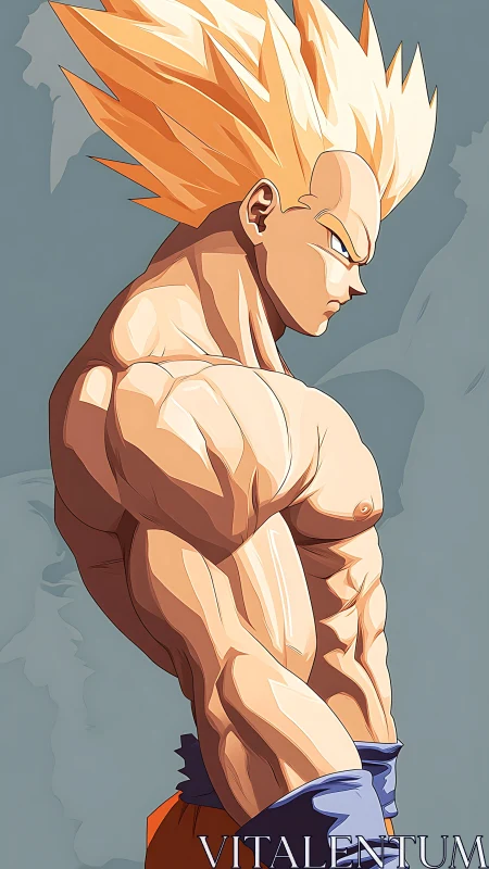 Muscular anime warrior in side profile with spiked hair.