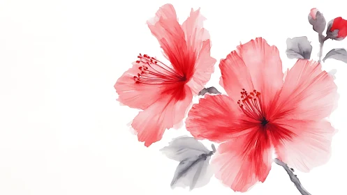 Delicate Red Hibiscus Blooms Against Soft White Background